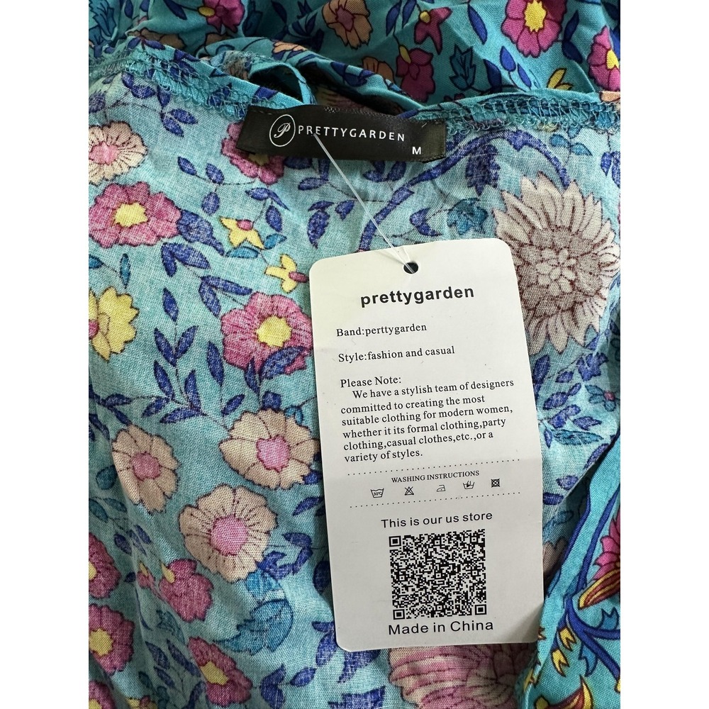 Prettygarden Dress Womens Medium Blue Floral Wrap Boho Maxi Short Sleeve Summer - Picture 3 of 7